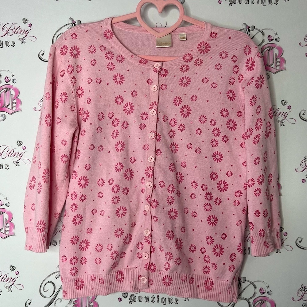 Cleo cardigan flowers daisy button up buttons Pink Floral Sweater